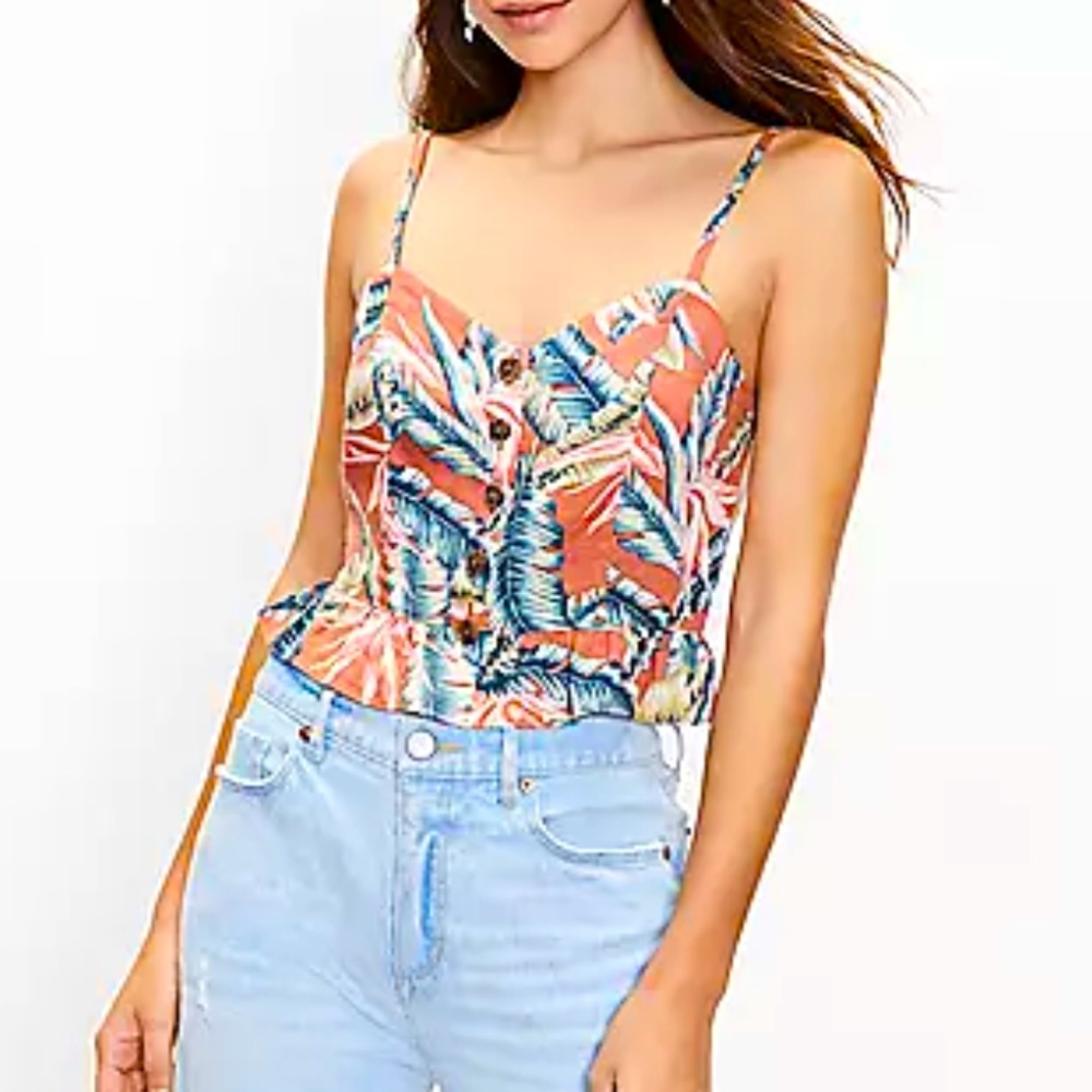 Loft Button-Front Peplum Crop Top